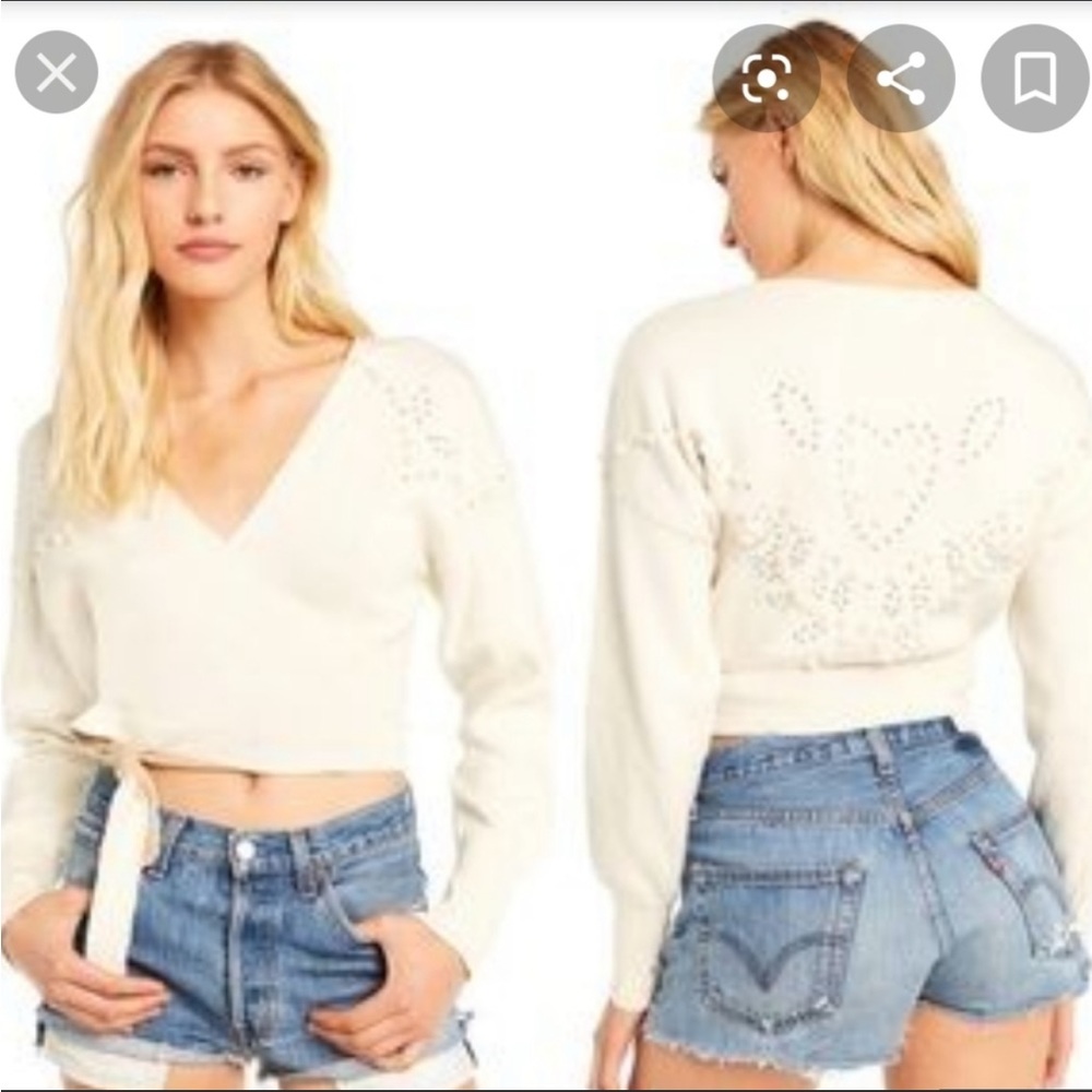 WildFox pearl embellished wrap crop top